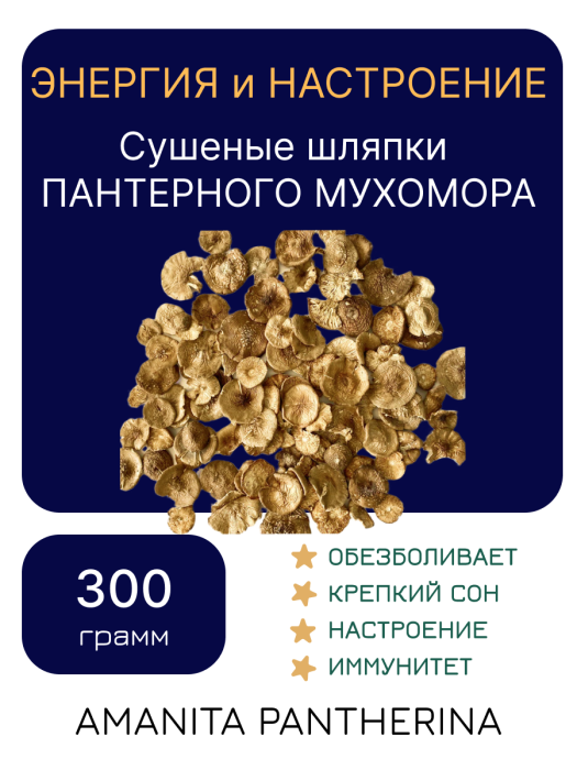ПАНТЕРНЫЙ ГРИБ Алтайский сушеные шляпки 300 грамм