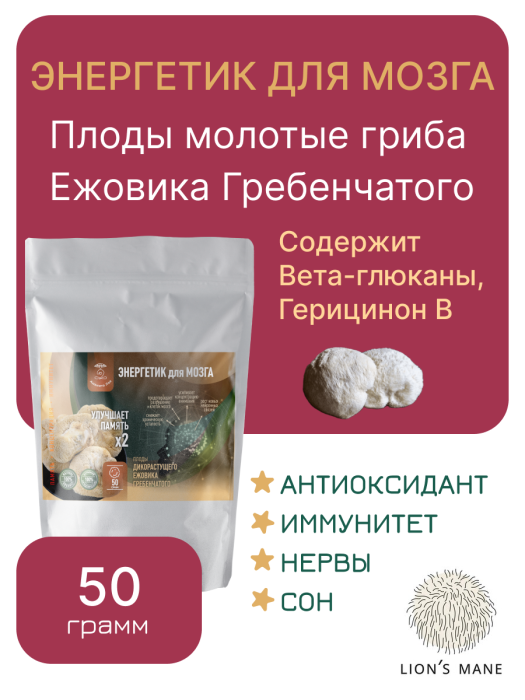 Плоды молотые ЕЖОВИКА ГРЕБЕНЧАТОГО 50 грамм